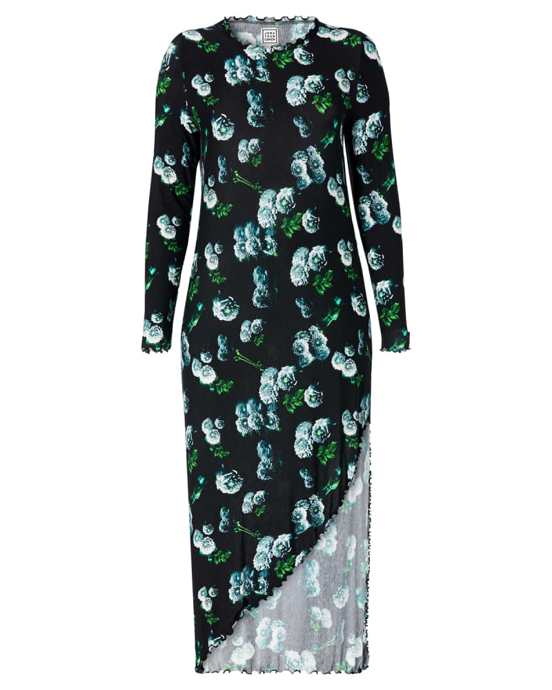 Front of a size Large Long Sleeve Lettuce Edge Dress in Black by Jonathan Cohen. | dia_product_style_image_id:290503